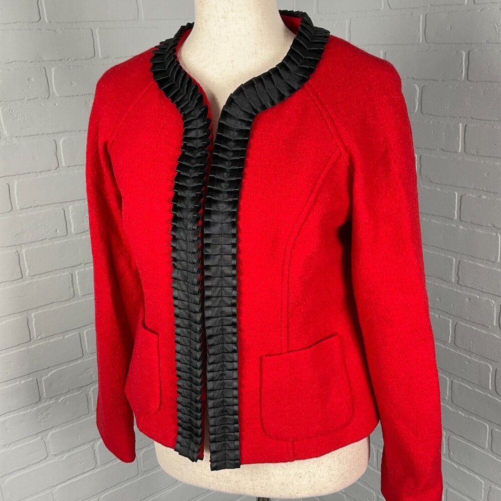 Pendleton Jacket Womens PSmall‎ Red Black Ribbon Pleat Trim Merino Wool VTG